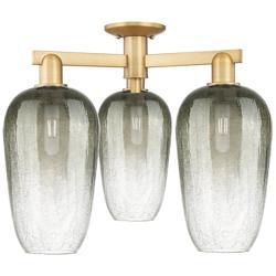 Brookhaven Flute 25"W 3 Light Brushed Brass Semi-Flush With Slate Shade