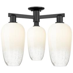 Brookhaven Flute 25"W 3 Light Matte Black Semi-Flush With Opal Shade