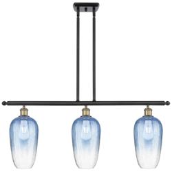 Brookhaven Flute 36"W 3-Light Black Brass Island Light w/ Sapphire Shade