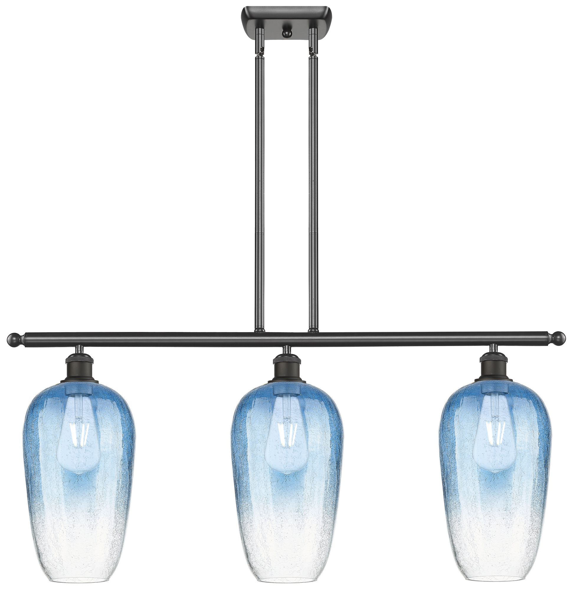 Brookhaven Flute 36"W 3-Light Bronze Island Light w/ Sapphire Shade