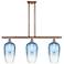 Brookhaven Flute 36"W 3-Light Copper Island Light w/ Sapphire Blue Shade