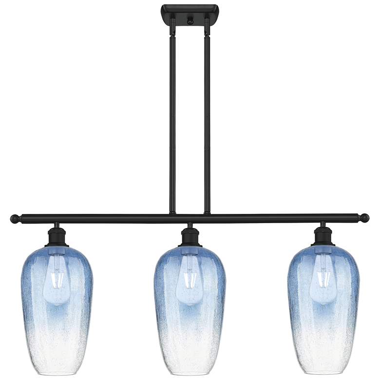 Image 1 Brookhaven Flute 36"W 3-Light Matte Black Island Light w/ Sapphire Shade