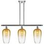 1_Brookhaven Flute 36"W 3-Light Polished Chrome Island Light w/ Amber Shade