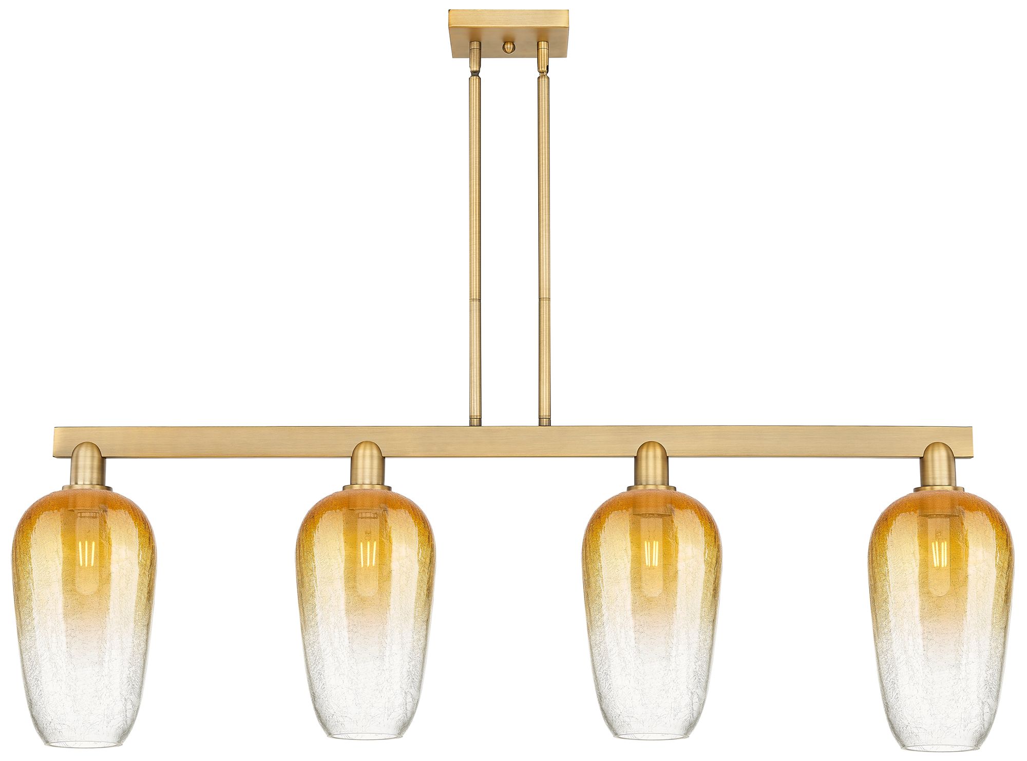 Brookhaven Flute 48"W 4 Light Brass Stem Island Light w/ Amber Shade