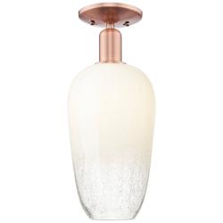 Brookhaven Flute 7"W Antique Copper Semi-Flush Mount With Opal Shade