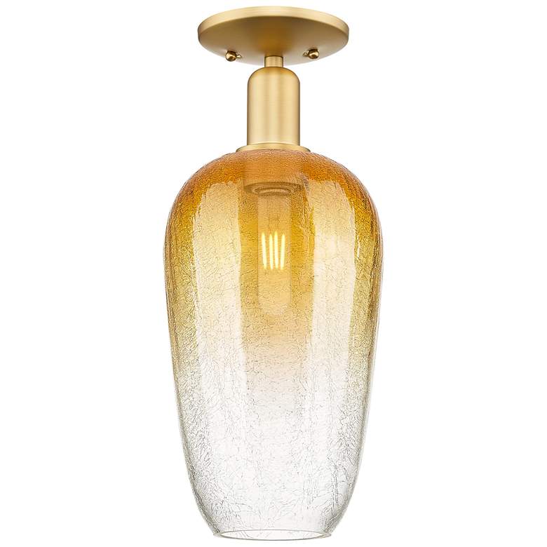 Image 1 Brookhaven Flute 7" Wide Satin Gold Semi-Flush Mount With Amber Shade