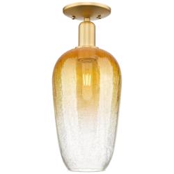 Brookhaven Flute 7" Wide Satin Gold Semi-Flush Mount With Amber Shade