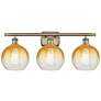 Brookhaven Globe 11"H 3-Light Antique Brass Vanity Light w/ Amber Shade