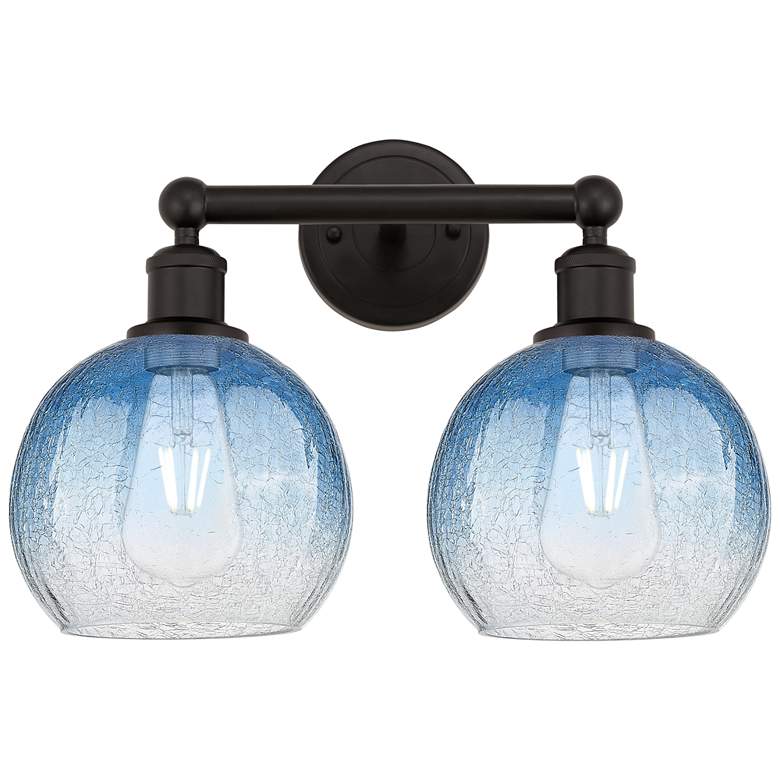 Image 1 Brookhaven Globe 12"H 2-Light Bronze Bath Vanity Light w/ Sapphire Shade