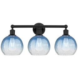 Brookhaven Globe 12"H 3-Light Matte Black Vanity Light w/ Sapphire Shade