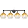 Brookhaven Globe 12"H 4-Light Black Brass Bath Vanity Light w/ Amber Shade
