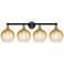 Brookhaven Globe 12"H 4-Light Black Brass Bath Vanity Light w/ Amber Shade