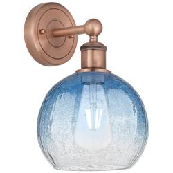 Brookhaven Globe 12" High Antique Copper Sconce with Sapphire Blue Shade