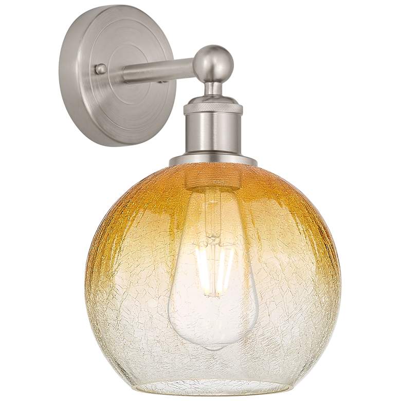 Image 1 Brookhaven Globe 12" High Brushed Satin Nickel Sconce with Amber Shade