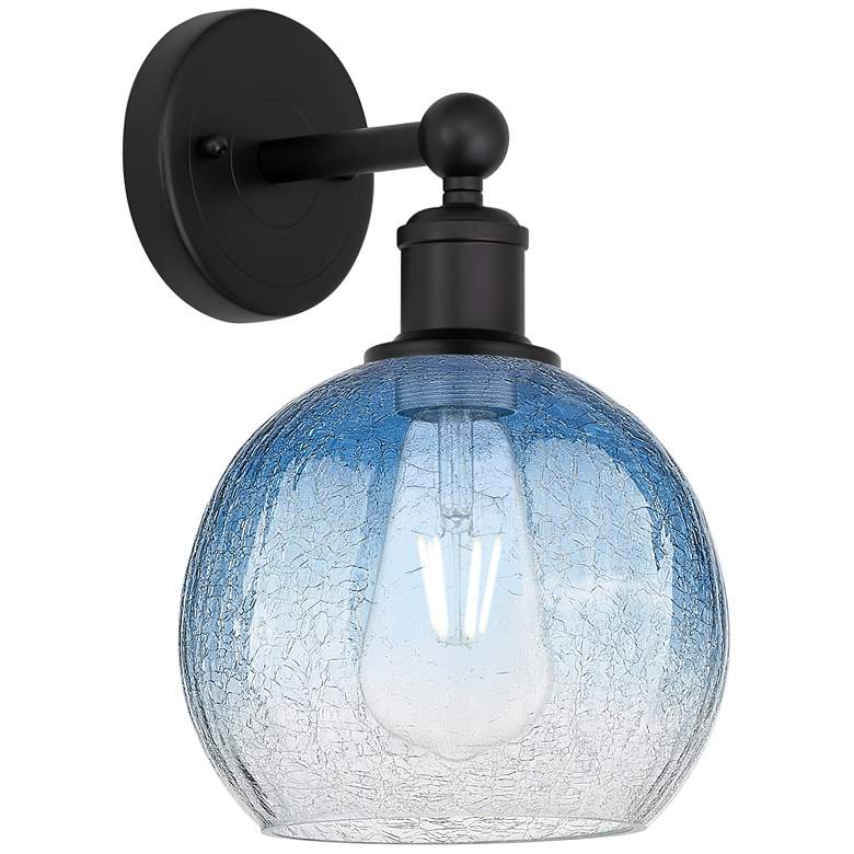 Image 1 Brookhaven Globe 12" High Matte Black Sconce with Sapphire Blue Shade