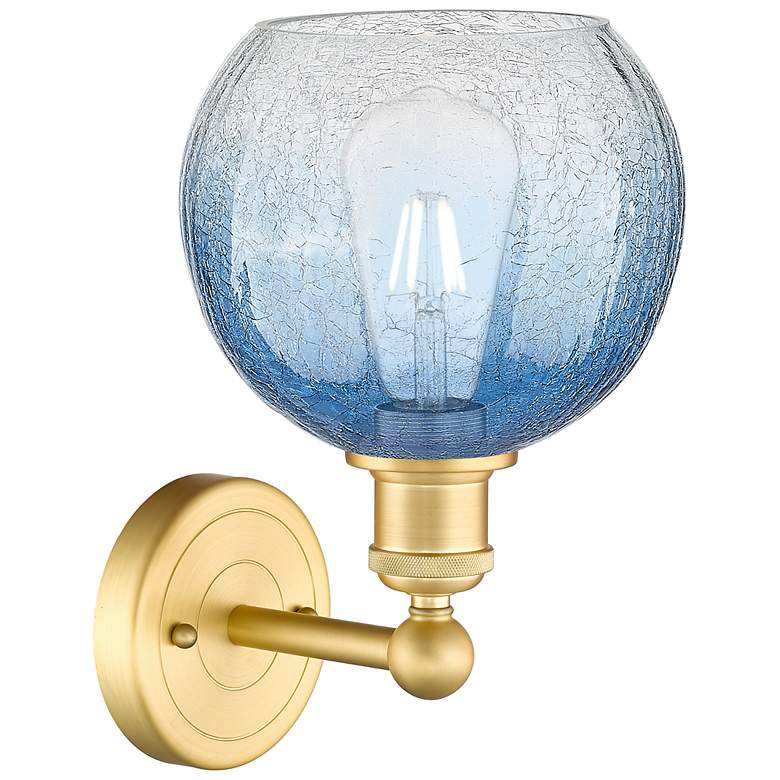Image 2 Brookhaven Globe 12" High Satin Gold Sconce with Sapphire Blue Shade more views