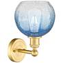 Brookhaven Globe 12" High Satin Gold Sconce with Sapphire Blue Shade