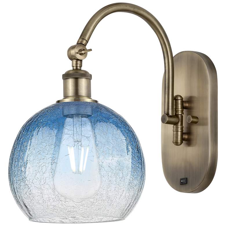 Image 1 Brookhaven Globe 14"H Brass Swiveling Sconce w/ Sapphire Blue Shade