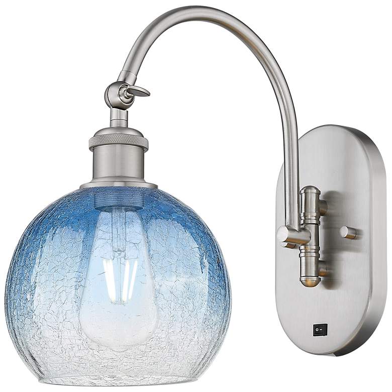 Image 1 Brookhaven Globe 14"H Satin Nickel Swiveling Sconce w/ Sapphire Shade