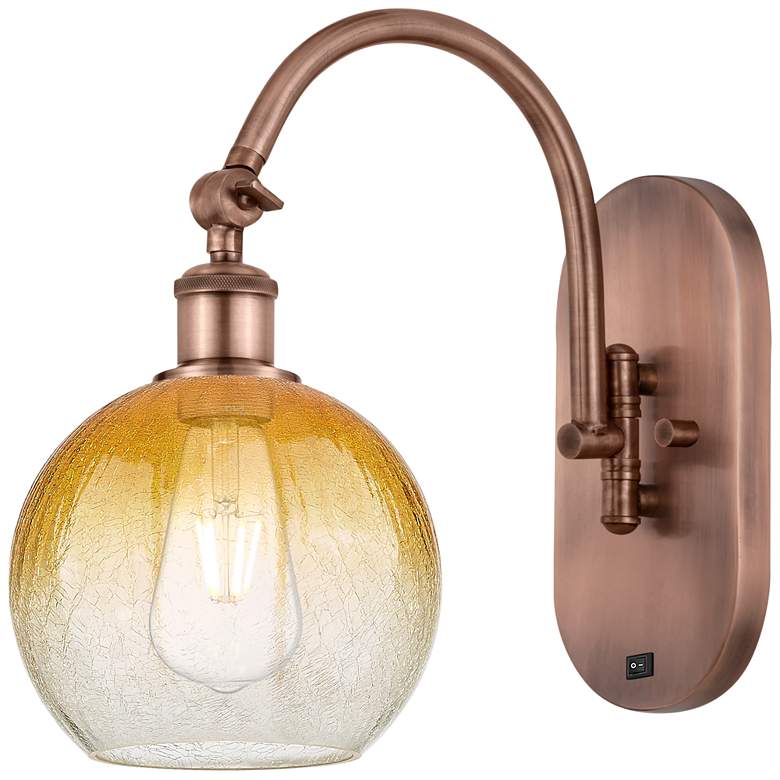 Image 1 Brookhaven Globe 14" High Antique Copper Swiveling Sconce with Amber Shade