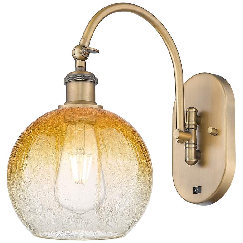 Image 1 Brookhaven Globe 14" High Brushed Brass Swiveling Sconce with Amber Shade