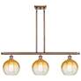 Brookhaven Globe 36"W 3-Light Antique Copper Island Light w/ Amber Shade