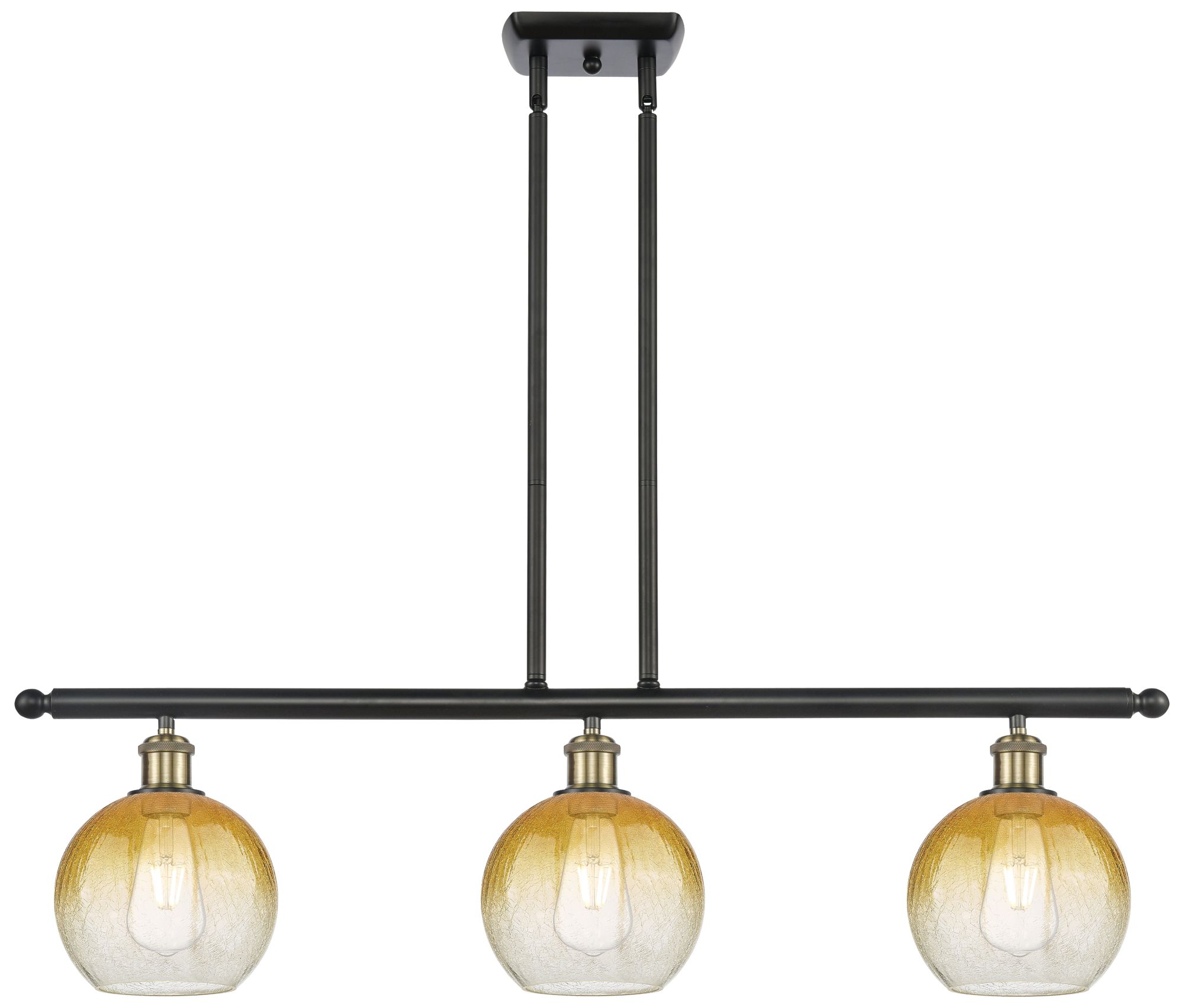 Brookhaven Globe 36"W 3-Light Black Brass Island Light w/ Amber Shade