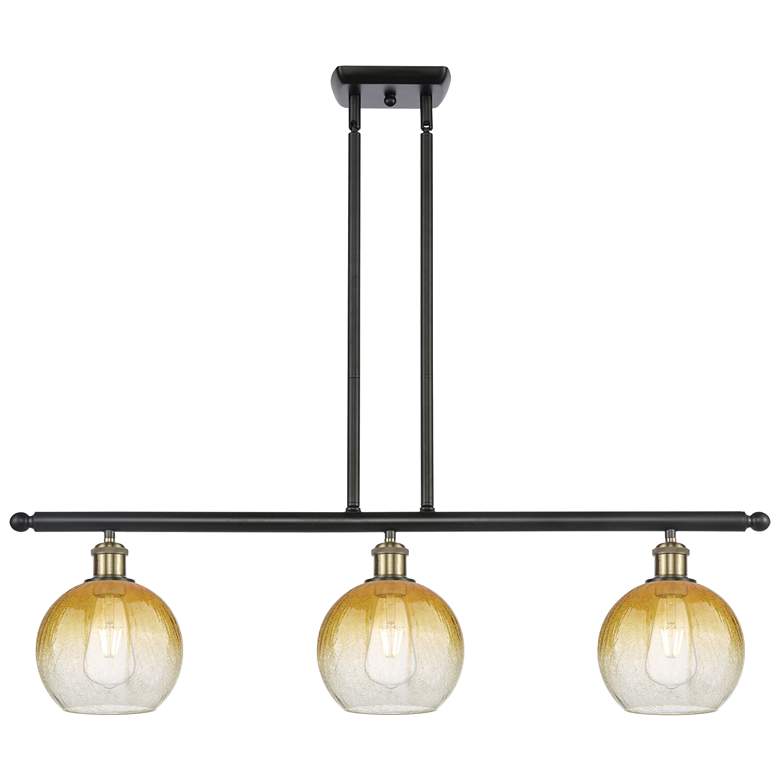 Image 1 Brookhaven Globe 36"W 3-Light Black Brass Island Light w/ Amber Shade