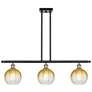Brookhaven Globe 36"W 3-Light Black Brass Island Light w/ Amber Shade