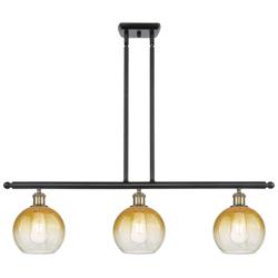 Brookhaven Globe 36"W 3-Light Black Brass Island Light w/ Amber Shade