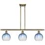 1_Brookhaven Globe 36"W 3-Light Brass Island Light w/ Sapphire Blue Shade