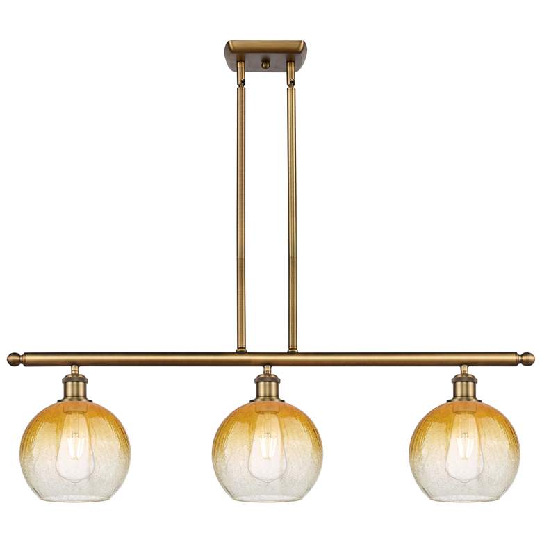 Image 1 Brookhaven Globe 36"W 3-Light Brushed Brass Island Light w/ Amber Shade