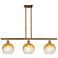 Brookhaven Globe 36"W 3-Light Brushed Brass Island Light w/ Amber Shade