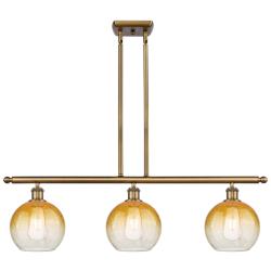 Brookhaven Globe 36"W 3-Light Brushed Brass Island Light w/ Amber Shade