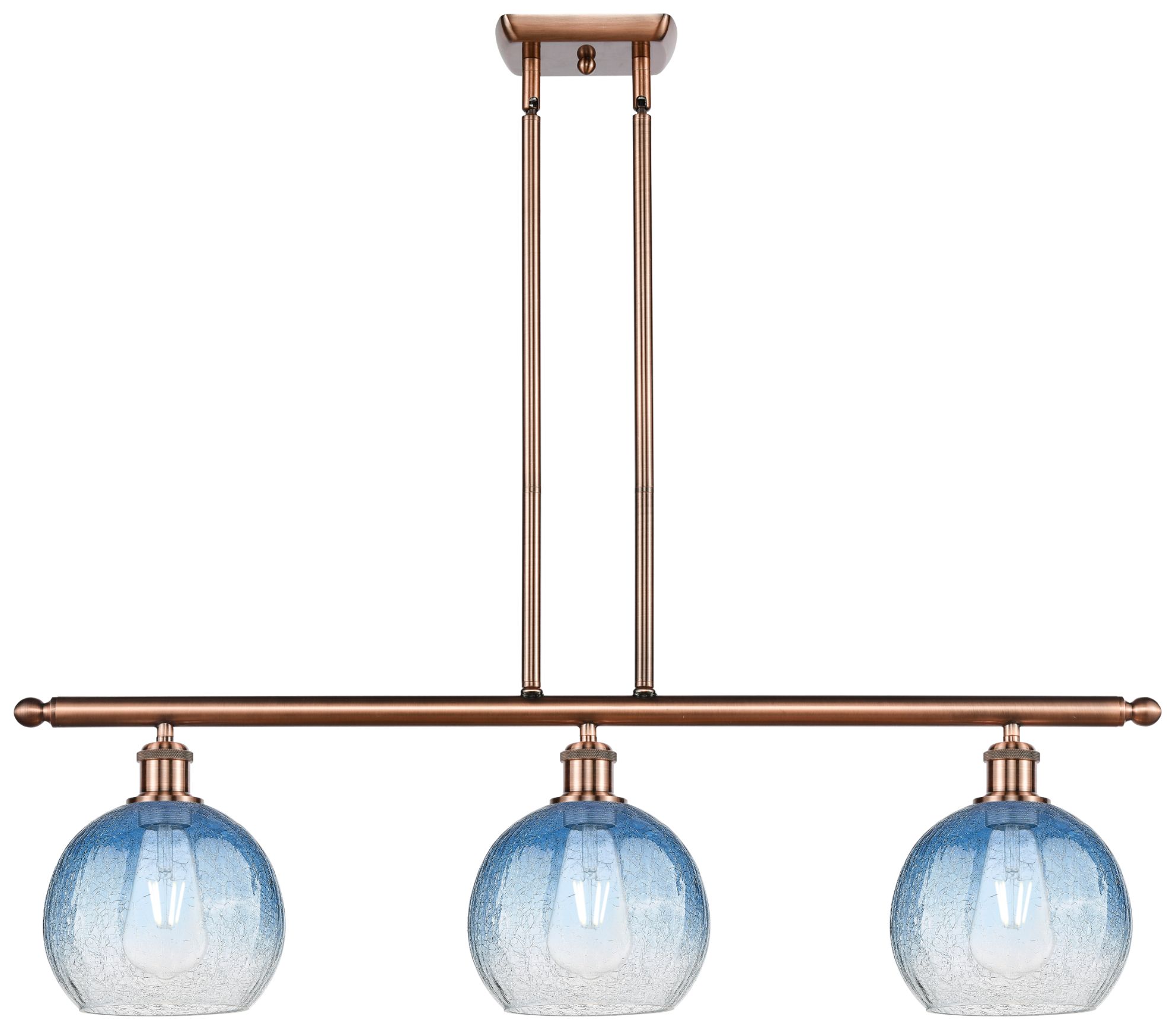 Brookhaven Globe 36"W 3-Light Copper Island Light w/ Sapphire Blue Shade