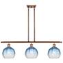 1_Brookhaven Globe 36"W 3-Light Copper Island Light w/ Sapphire Blue Shade