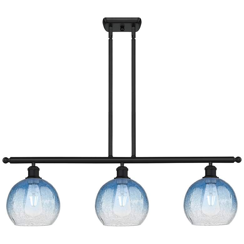 Image 1 Brookhaven Globe 36"W 3-Light Matte Black Island Light w/ Sapphire Shade