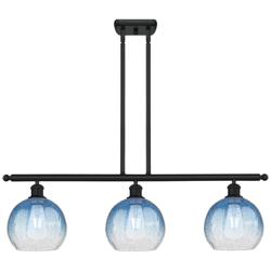 Brookhaven Globe 36"W 3-Light Matte Black Island Light w/ Sapphire Shade