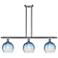 Brookhaven Globe 36"W 3-Light Satin Nickel Island Light w/ Sapphire Shade