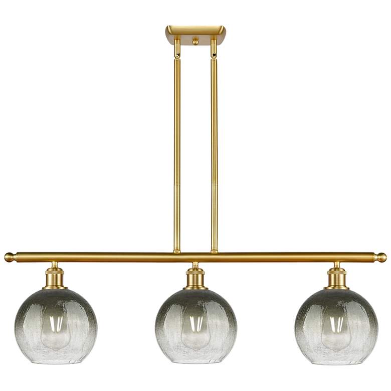 Image 1 Brookhaven Globe 36" Wide 3-Light Satin Gold Island Light with Slate Shade