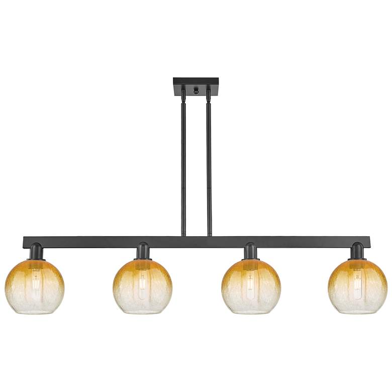 Image 1 Brookhaven Globe 48"W 4 Light Black Stem Island Light w/ Amber Shade