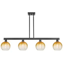 Brookhaven Globe 48"W 4 Light Black Stem Island Light w/ Amber Shade