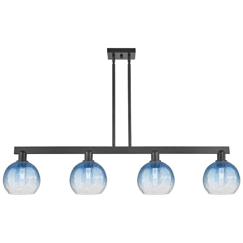 Image 1 Brookhaven Globe 48"W 4 Light Black Stem Island Light w/ Sapphire Shade