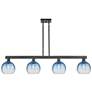 Brookhaven Globe 48"W 4 Light Black Stem Island Light w/ Sapphire Shade