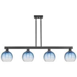 Brookhaven Globe 48"W 4 Light Black Stem Island Light w/ Sapphire Shade