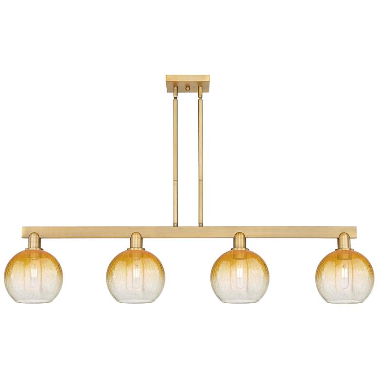 Image 1 Brookhaven Globe 48"W 4 Light Brass Stem Island Light w/ Amber Shade