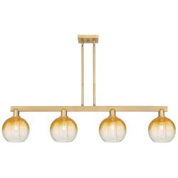 Brookhaven Globe 48"W 4 Light Brass Stem Island Light w/ Amber Shade