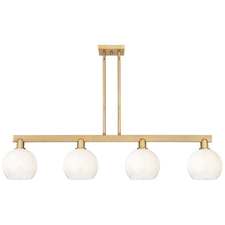 Image 1 Brookhaven Globe 48"W 4 Light Brass Stem Island Light w/ Opal Shade