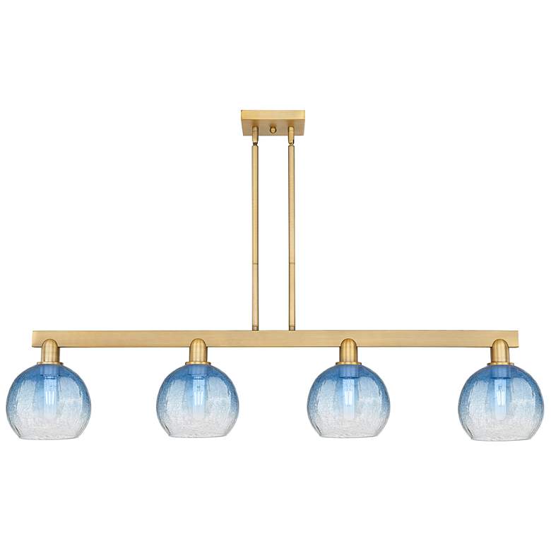 Image 1 Brookhaven Globe 48"W 4 Light Brass Stem Island Light w/ Sapphire Shade