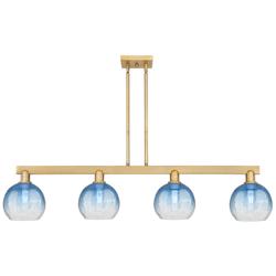 Brookhaven Globe 48"W 4 Light Brass Stem Island Light w/ Sapphire Shade